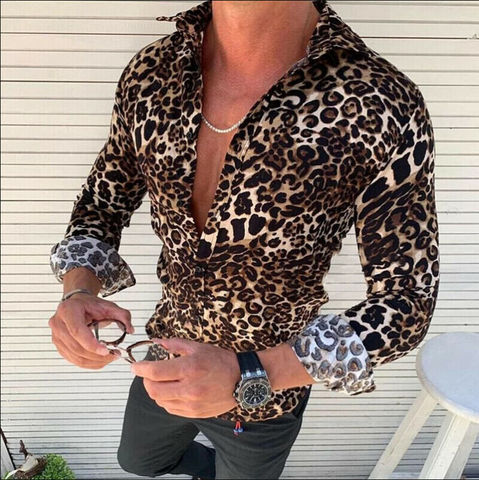 2022 new style Fashion leopard print party club wedding clothes men long sleeve shirts casual panther blouse man tops ► Photo 1/6