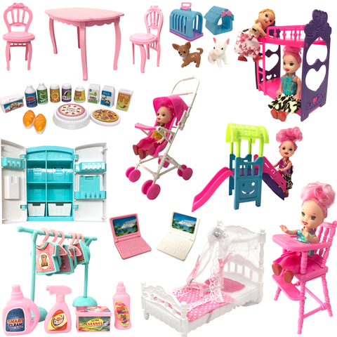 NK Mix Doll Dollhouse Furniture Baby Trolley Chair Bunk Bed Swing Slide Cute Fridge  for Barbie Accessories For Kelly Toy JJ ► Photo 1/6