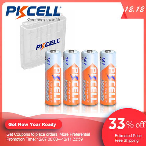 4PCS PKCELL AA 2500mWh 1.6V Ni-Zn AA Rechargeable Batteries 2A NIZN battery  And 1PCS AA/AAA Battery Hold Case Box For Toy ► Photo 1/5