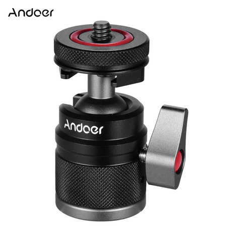 Andoer 2in1 Mini Cold Shoe Ball Head Dual Use 1/4 Screw Cold Shoe Aluminum Alloy for Camera Phone Speedlite Tripod Selfie Stick ► Photo 1/5