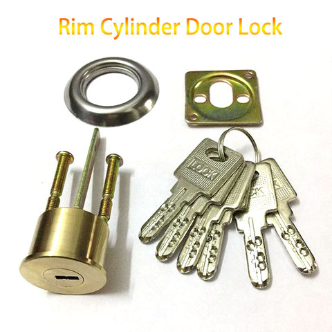 Universal Lock Line Shaped 6Keys Night Latch Bolt Brass Replacement Copper Round Profile Rim Cylinder Lined Door Lock ► Photo 1/3