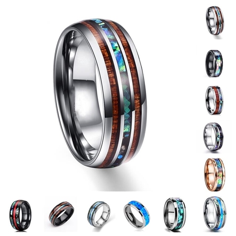 8mm Black Rose Stainless Steel Tungsten Carbide Rings Hawaiian Koa Wood Arrow Inlay Men's Jewelry ► Photo 1/6