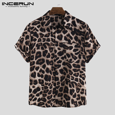 Casual Leopard Printed Men Shirt Short Sleeve Party 2022 Camisa Lapel Summer Fashion Mens Hawaiian Shirts Streetwear INCERUN 5XL ► Photo 1/6