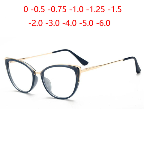 Anti-blue Light Cat Eye Prescription Spectacle Women Myopia Lens Photochromic Glasses Diopter 0 -0.5 -0.75 -1.0 -2.0 To -6.0 ► Photo 1/6