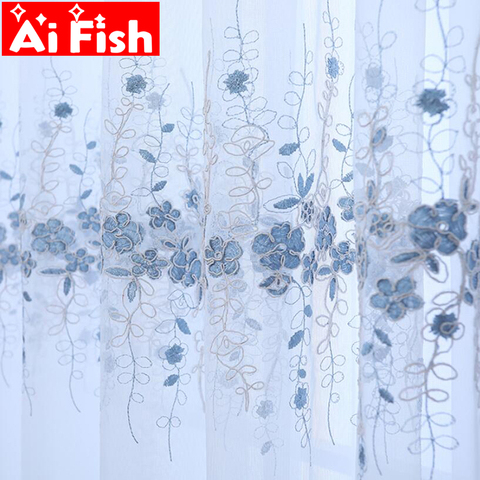 Luxury White Blinds Voile Curtains For Bedroom Blue Coiled Silk Three-dimensional Embroidery Living Room Tulle Curtains MY337-5 ► Photo 1/1