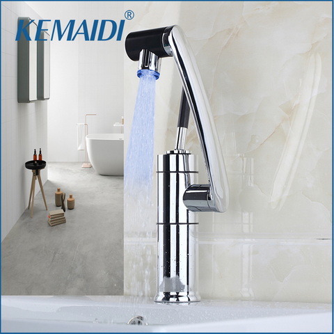 KEMAIDI Bathroom Faucet Temperature Sensor LED Light 360 Swivel Chrome Sink Basin Deck Brass Torneira Cozinha Tap Mixer Faucets ► Photo 1/6