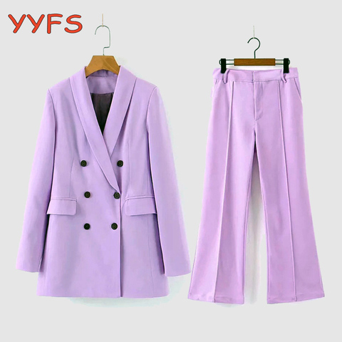 Purple Pants Suit Women Office Lady Blazer Jacket Coat+Pant 2 Piece Set Female 2022 Spring Autumn Elegant Casual Suits Outfits ► Photo 1/6