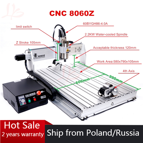 USB port CNC 8060 wood Router metal Engraver Engraving Machine 4axis 2200W with limit switch For PVC ABS PCB Wood Aluminum Work ► Photo 1/6