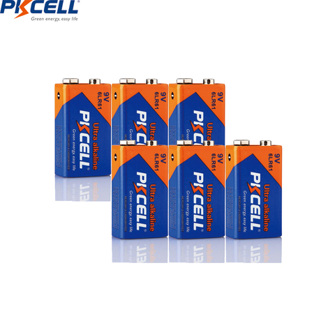 6PC PKCELL 9V 6LR61 6AM6 1604A MN1604 522 Alkaline  Battery 9 v Primary Batteries For Gas Stoves Water Heater Microphone ► Photo 1/6