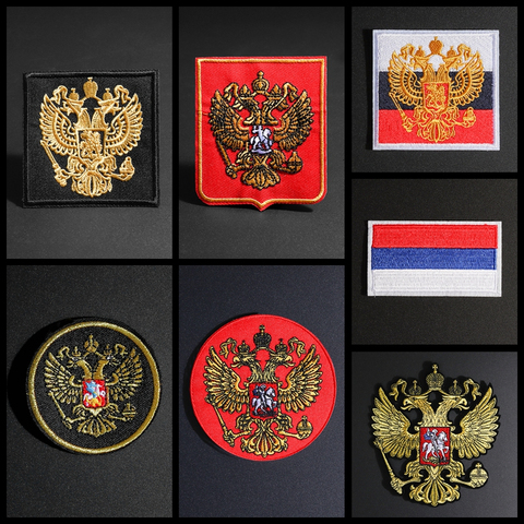 High Quality Eagle National Flag Embroidery Patches 3D Badge Patch Military Armband Backside Tactical Patches Russia Appliques ► Photo 1/6