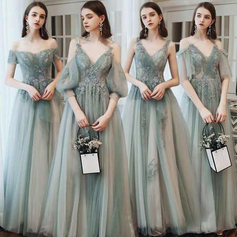 New Dreamy Bridesmaid Dress Tulle Long Mismatched Appliques Floor Length Sexy Prom Party Gown Vestidos De Fiesta De Noche ► Photo 1/5