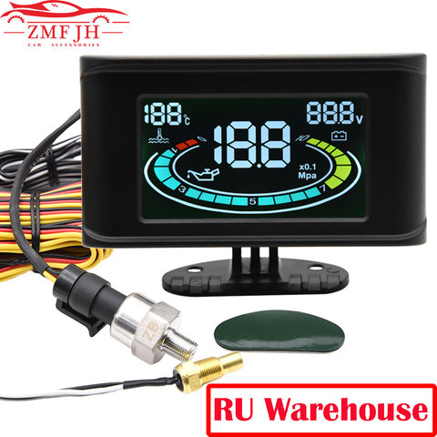 LCD 3 in 1 Digital Truck Car Oil Pressure Gauge Voltmeter Voltage Gauge Water Temperature Gauge + Sensor For 12V/24V Car Truck ► Photo 1/6