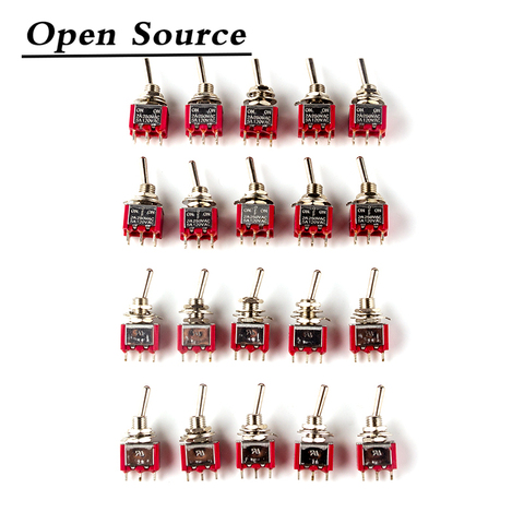 5Pcs Miniature Toggle Switch Single Pole Double Throw ON-OFF-ON /ON-ON 120VAC 6A 1/4 Inch Mounting MTS-102 103 202 203 ► Photo 1/6