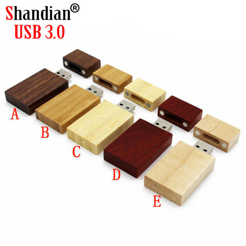 SHANDIAN USB 3.0 free custom logo Wooden block USB Flash Drive red wood pendrive 4GB 8GB 16GB 32GB 64GB Memory Stick U Disk gift ► Photo 1/6