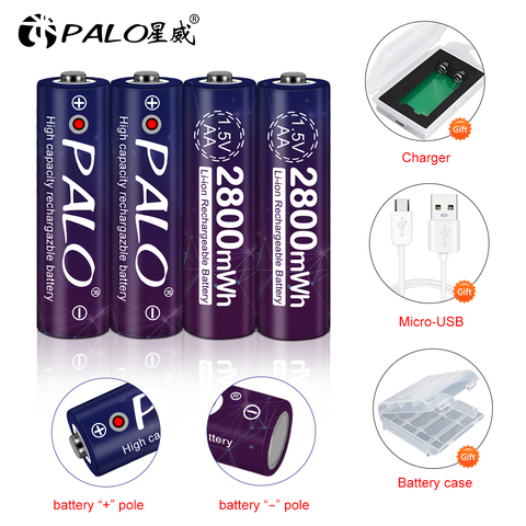 PALO AA 2800mWh 1.5V AA lithium battery 1.5V AA rechargeable battery for camera toy mouse+Palo 1.5V AA lithium battery charger ► Photo 1/6