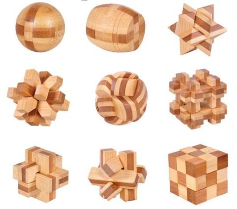 Mini Size IQ Bamboo Wooden Brain Teaser Burr Puzzles Game  4.5cm ► Photo 1/5