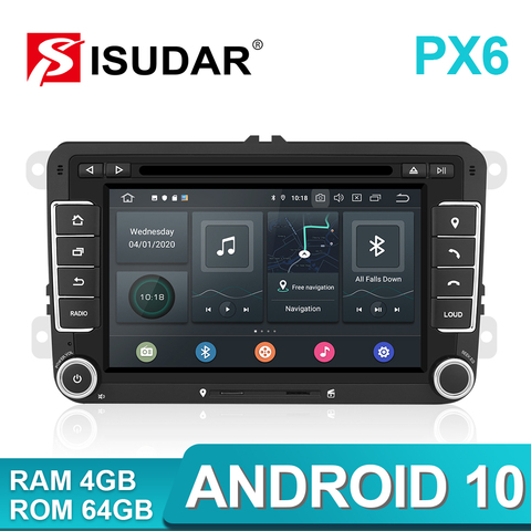 Isudar 2 Din Android 10 Radio For VW/Golf/Tiguan/Skoda/Fabia/Rapid/Seat/Leon Canbus Car Multimedia Player Automotivo GPS DVD DSP ► Photo 1/5