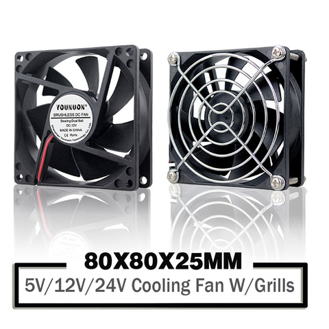 DC 5V 12V 24V 80mm 8025 Cooling Fan 80x80x25mm Cooler Fans PC Case CPU Brushless Cooler 8cm Sleeve/Dual Ball Bearing Radiator ► Photo 1/4