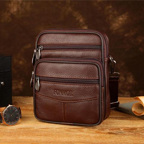Solid Color Genuine Leather Shoulder Waist Bags Men Fanny Belt Packs Phone Pouch Casual Crossbody Bags ► Photo 1/6