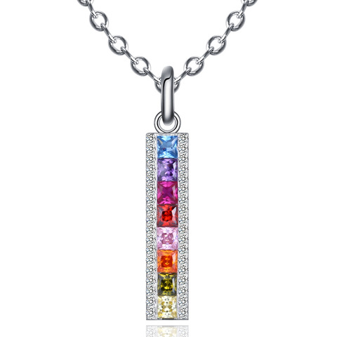 925 Sterling Silver Elegant Rainbow Diamond Necklace Pendant Shiny  Multicolor Zircon Choker Wedding Gift For Girl Accessories ► Photo 1/6