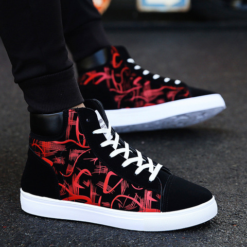 New 2022 High top Sneakers Men Canvas Shoes Cool Street Shoes Young Male Sneakers Black Blue Red Mens Causal Shoes L008 ► Photo 1/6