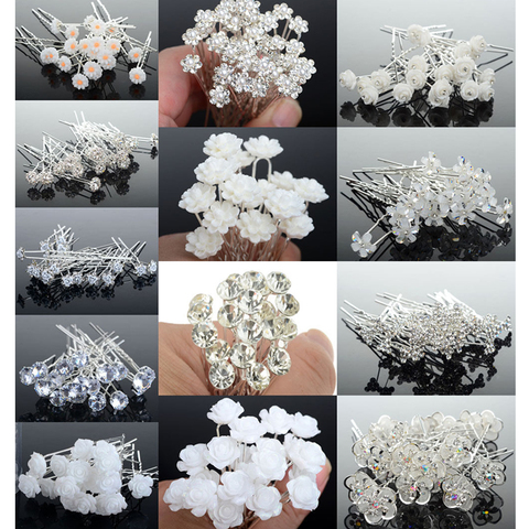 20pcs Women Flower Hairpin Stick Wedding Bridal Crystal Pearl