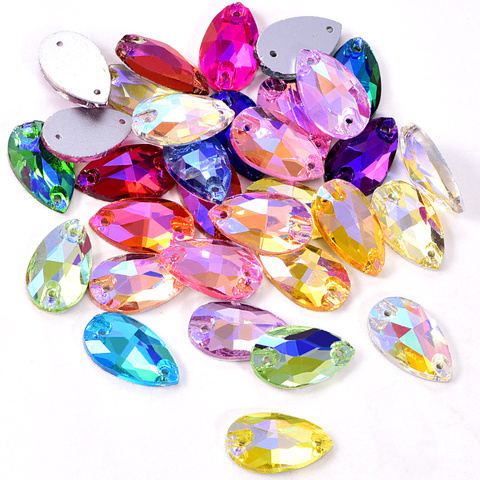 4 Sizes Colorful Water Drop Crystal Glass Sew On Rhinestone Flatback Mixed Colors Teardrop Sewing Rhinestones For Garment Y2830 ► Photo 1/6