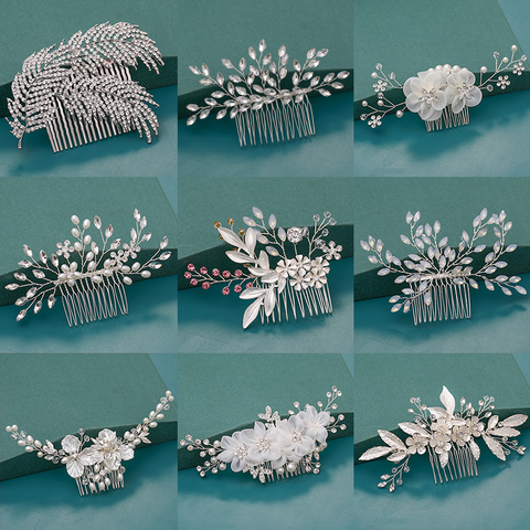 Bride Hair Combs Hair Accessories Wedding Bridal Headpiece Silver Color Handmade Crystal Pearl Wedding Ornaments Hair Jewelry ► Photo 1/6