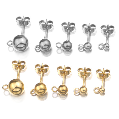 20pcs Gold Surgical Stainless Steel 3 4 5 6 8mm Round Ball Earrings Stud Post with Loop Fit DIY Earring Jewelry Making Craft ► Photo 1/6
