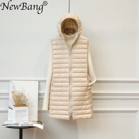 NewBang 4XL Long Vest Women Ultra Light Down Vest Women Hooded Lightweight Waistcoat Female Down Coat Long Slim Sleeveless ► Photo 1/6