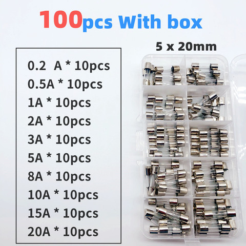 5*20mm150pcs glass fuse box with current protection accessories 0.2 0.5 1 2 3 4 5 6 7 8 10 15 20 25 30A fuse industrial/home5x20 ► Photo 1/6