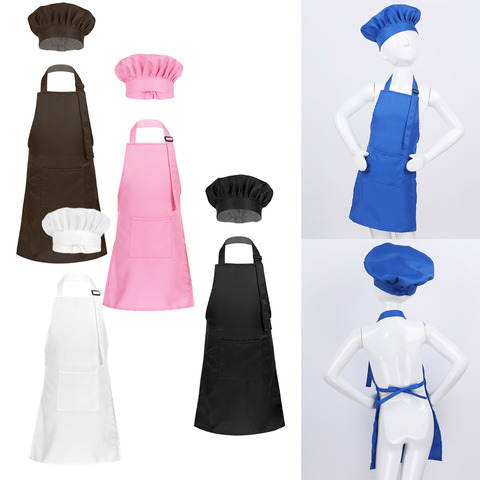 Kids Role Play Adjustable Apron and Chef Hat Set Boys Girls Kitchen Cook Uniform Baking Painting Training Halloween Costume ► Photo 1/6