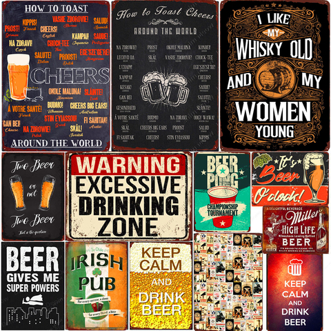 How To Toast Cheers Around The World Plaque Vintage Metal Tin Sign Pub Bar Home Decor Beer Party Sign Man Cave Wall Poster N371 ► Photo 1/6