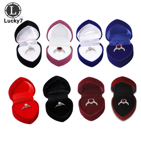 Wholesale Heart Shape Velvet Ring Box 8 Color Engagement Wedding Jewelry Boxes Rose Flower Design Gifts Holder for Lover ► Photo 1/6