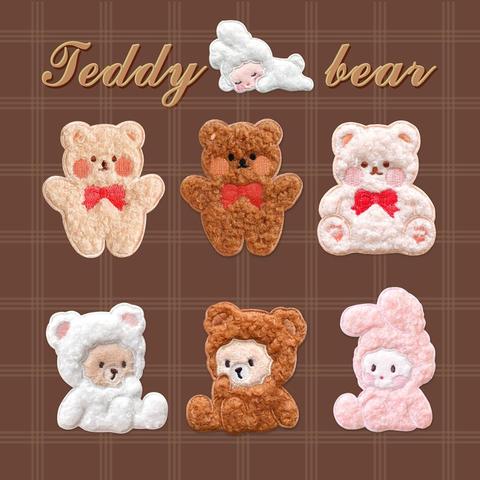 AHYONNIEX Plush Scarf Bear Rabbit Patches for Clothing DIY Iron On Patches on Clothes Cute Glue Sticker Embroidery Badges ► Photo 1/6