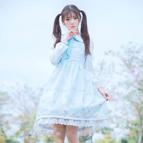 Japanese sweet lolita dress vintage lace bowknot cute printing princess tea party victorian dress kawaii girl gothic lolita jsk ► Photo 1/6