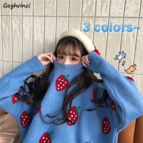 Sweaters Women Kawaii Strawberry Printed Girls Knitted High Quality Warm Thick Soft Sweet Girls Pullover All-match Loose 2XL HOT ► Photo 1/6