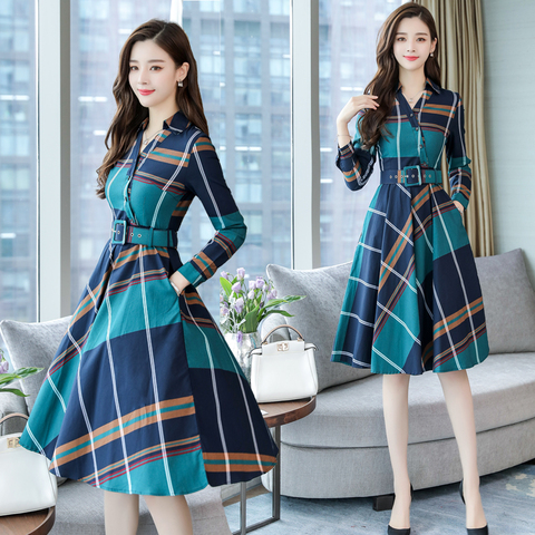 Stinlicher Women Dress Long Sleeve Office Stripe Dress Women Plaid Shirt Dresses Belt Spring Autumn Clothes ► Photo 1/6