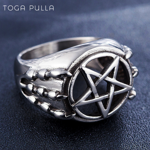 Gothic Punk Biker Pentagram Star Ring Vintage Stainless Steel Dragon Claw Pentacle Rings For Men Hip Hop Jewelry Party Gift Anel ► Photo 1/1