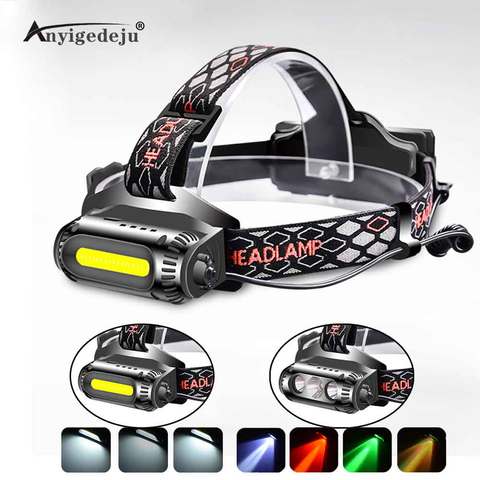 ANYIGE USB Rechargeable LED Headlamp Rotatable lamp holder 8 Light Mode LED COB Super Bright Headlight Use 18650 Green/Red/White ► Photo 1/6