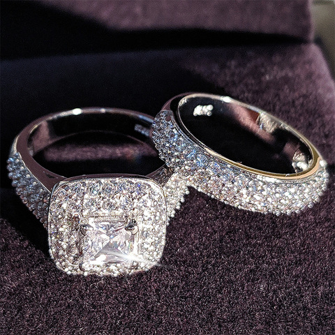 Moonso trendy Luxury Wedding Ring Set band for bridal girls and Women ladys love couple pair jewelry R3400 ► Photo 1/1