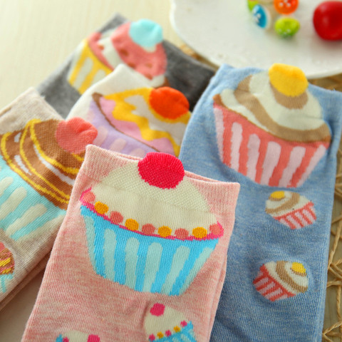 5 Pairs Women Cotton Sock Cupcake Comfortable Short Funny Socks Cute Kawaii Cream Fairy Patty Cake Sugar Milk Lovely Ankle Socks ► Photo 1/6