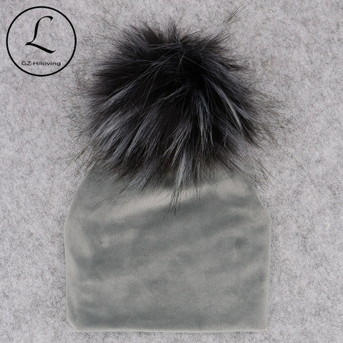 Autumn Winter Thicker Warm Velvet Childs Kids Faux Fur Pompom Beanies Hats 2022 Soft Newborn baby Boys Girls Toddler Cotton Hats ► Photo 1/6