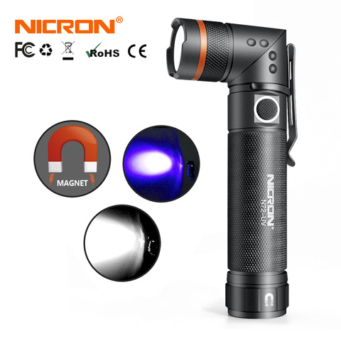 NICRON White / UV Light LED Flashlight N72 / N72-UV 90 Degree Twist Waterproof 800LM 18650 / AAA Battery Magnet LED Torch Light ► Photo 1/6