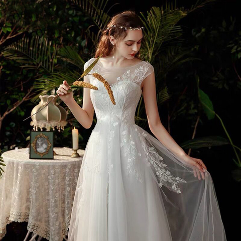 Boho robe de mariee vestido novia wedding dress longue Robe De Soiree simple robe de soiree bride to be gown lace robe ► Photo 1/6