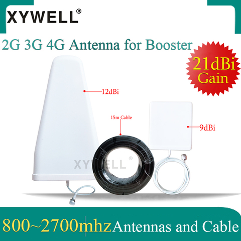 XYWELL 21dBi 4G Antennas 800~2700mhz LPDA Outdoor antenna Panel indoor Antenna 15 meter cable for 2G 3G 4G Mobile Signal Booster ► Photo 1/5