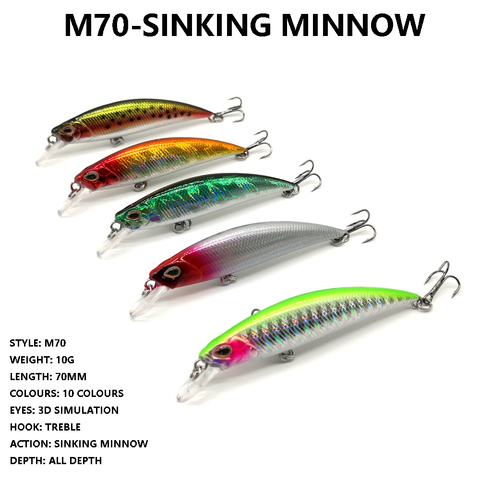 1pc 70mm 10g Fishing Lures Sinking Minnow Fishing Hard Bait ► Photo 1/2