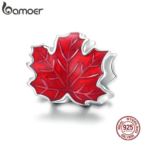 bamoer Genuine 925 Sterling Silver Maple Leaves Enamel process Original silver Charm for Brand DIY Bracelet Jewelry BSC335 ► Photo 1/6