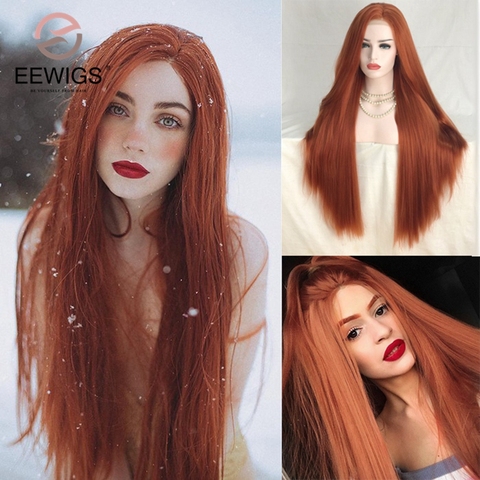 EEWIGS #350 Orange Red Long Hair Wig Heat Resistant Cosplay Wig Glueless Straight Lace Front Synthetic Wigs for Black Women ► Photo 1/5