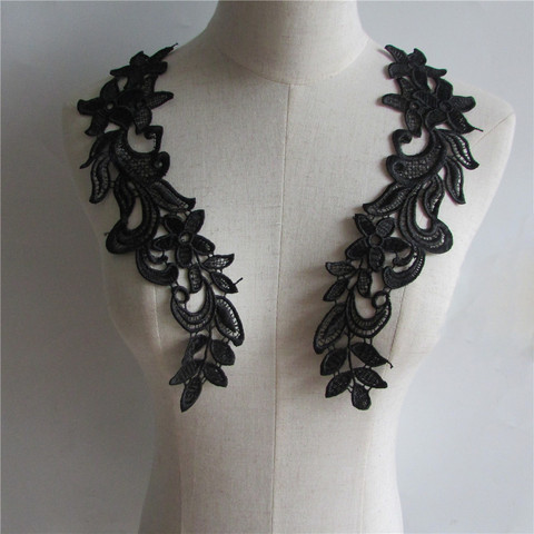 black Lace Collar Neckline Applique Embroidery Sewing on Patches Sewing Fabric Accessories a pair for sale free shipping ► Photo 1/5